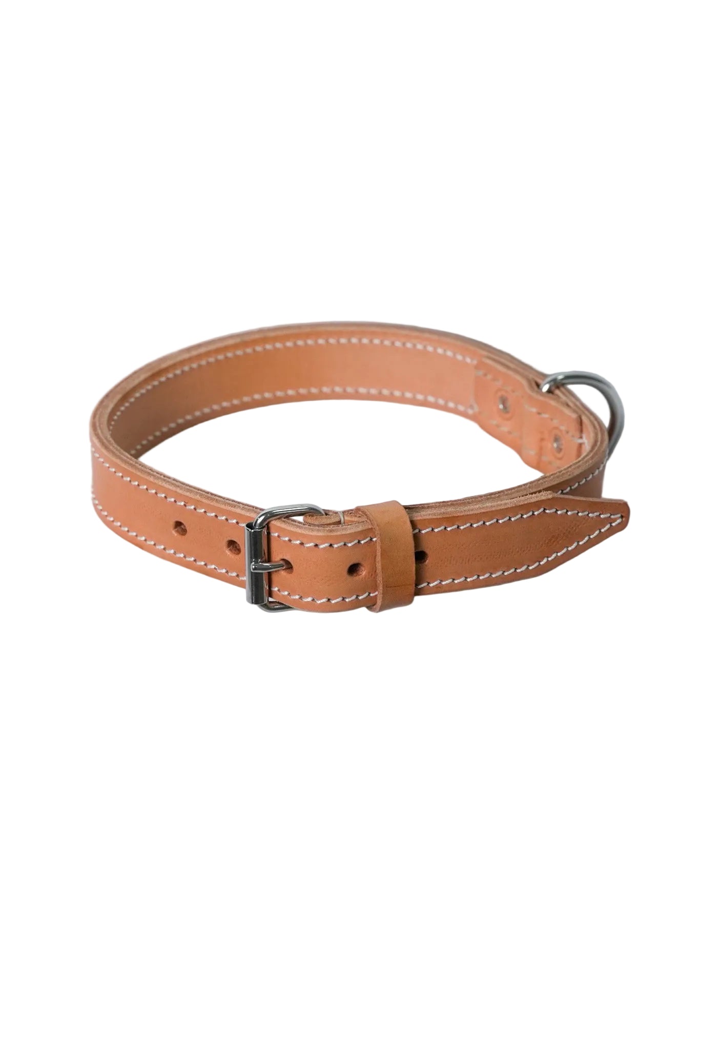 Leather Dog Collar light brown with stitching top