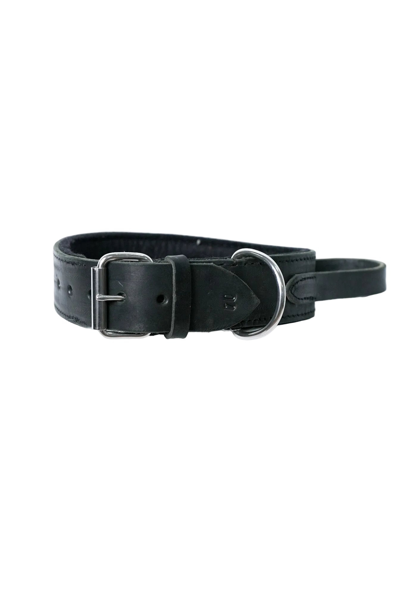 Schweikert leather dog collar with felt padding handle clasp loop