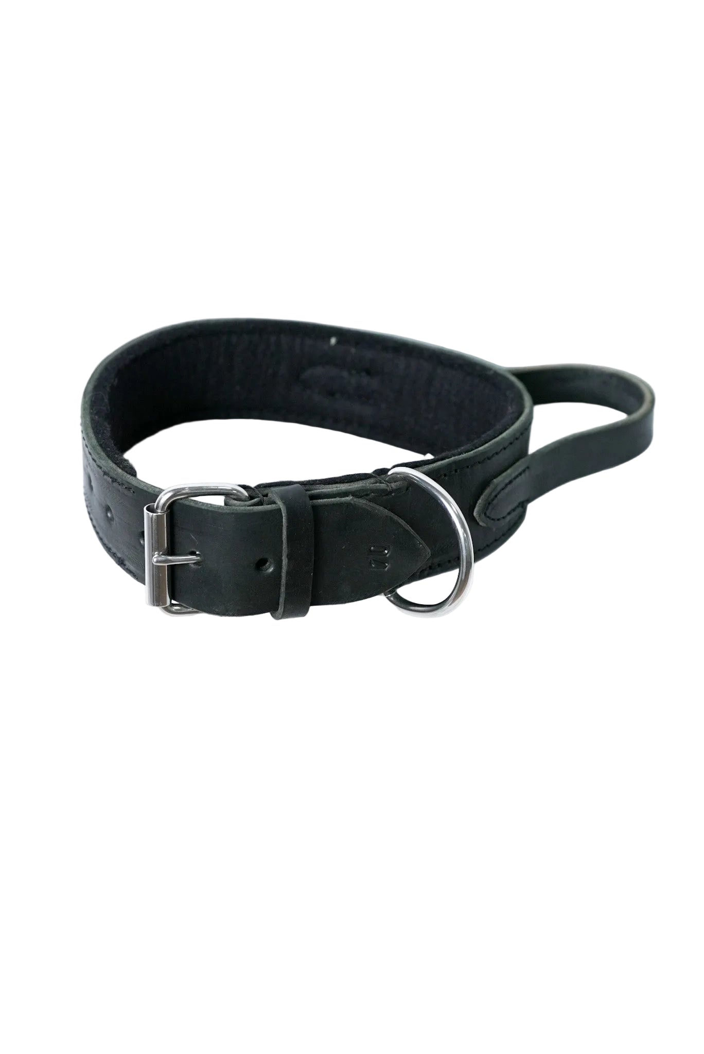 Schweikert leather dog collar with felt padding handle full